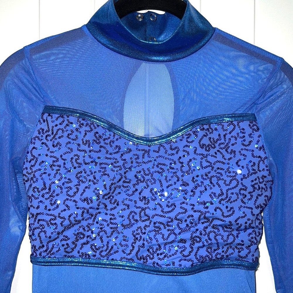 Balera Blue Sequin Performance Mesh Metallic Bike… - image 5